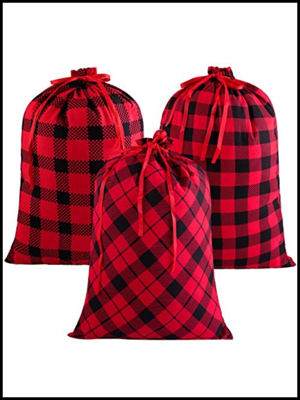3 Pack Cotton Plaid Drawstring Gift Bags Large 23.6x17.7 Christmas Storage Sacks